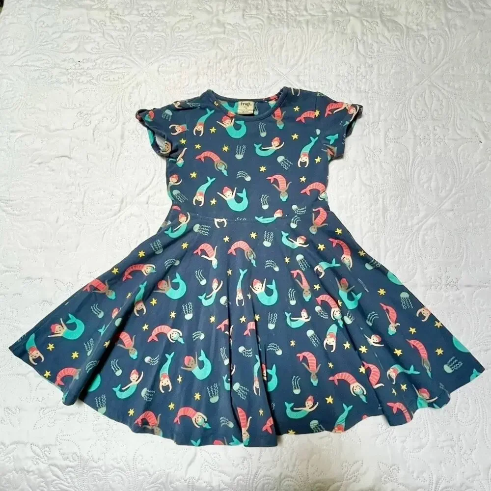 Frugi Mermaid Magic Organic Cotton Skater Dress Size 5/6